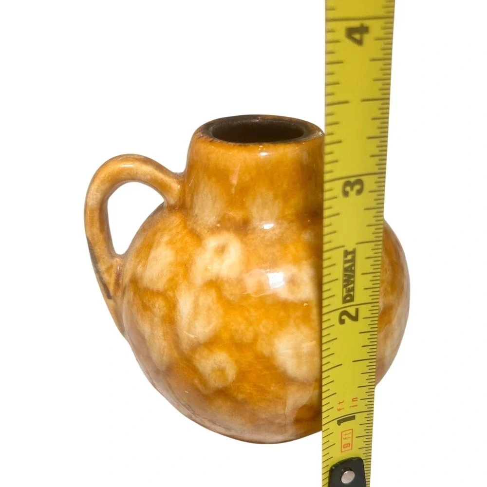 Vintage West Germany Miniature Ceramic Jug Amber Brown Drip Glaze Bud Vase 3